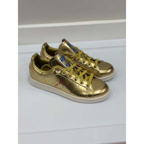 Adidas Originals Stan Smith Kids Size 3.5 Gold Metallic Athletic Shoes Sneakers - Picture 3 of 12